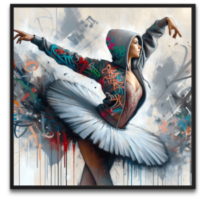 "Beauty and the Beat #1 artwork af byFrank - et kunstværk om kontrasten mellem rå styrke og indre femininitet"