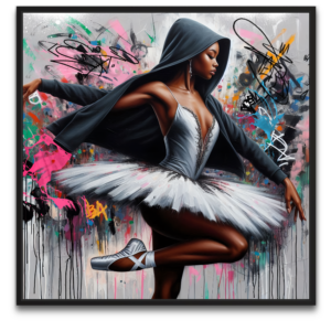 "Beauty and the Beat #3 artwork af byFrank - et kunstværk om harmonien mellem det kraftfulde og det feminine"