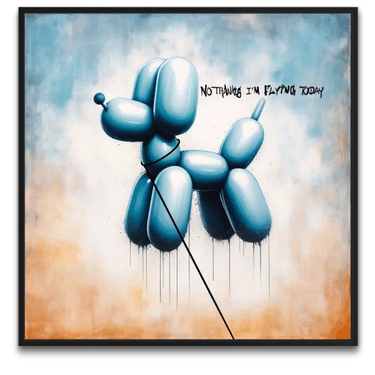 "No Thanks I'm Flying Today artwork af byFrank - et kunstværk om frihed og modet til at vælge sin egen vej"