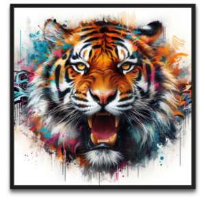 "Tigris #1 artwork af byFrank - et kunstværk der indfanger tigerens majestætiske styrke og noble væsen"