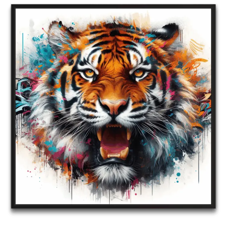 "Tigris #1 artwork af byFrank - et kunstværk der indfanger tigerens majestætiske styrke og noble væsen"