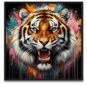 "Tigris #2 artwork af byFrank - et kunstværk der udforsker tigerens mystiske væsen og indre styrke"