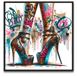 "Urban Princess artwork af byFrank - et kunstværk der forener feminin styrke med urban råhed i en moderne fortolkning"